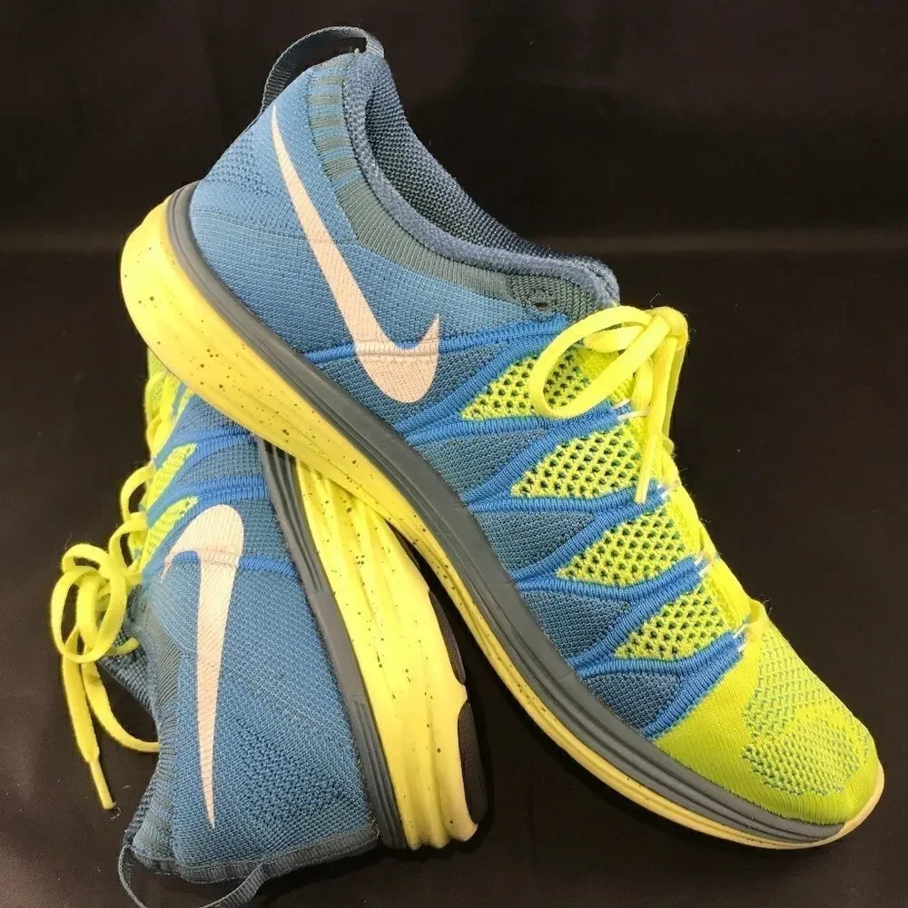 NIKE Mens Flyknit Lunar 2 Sz 10 US 44 EUR Volt Blue 9 UK Running Shoes